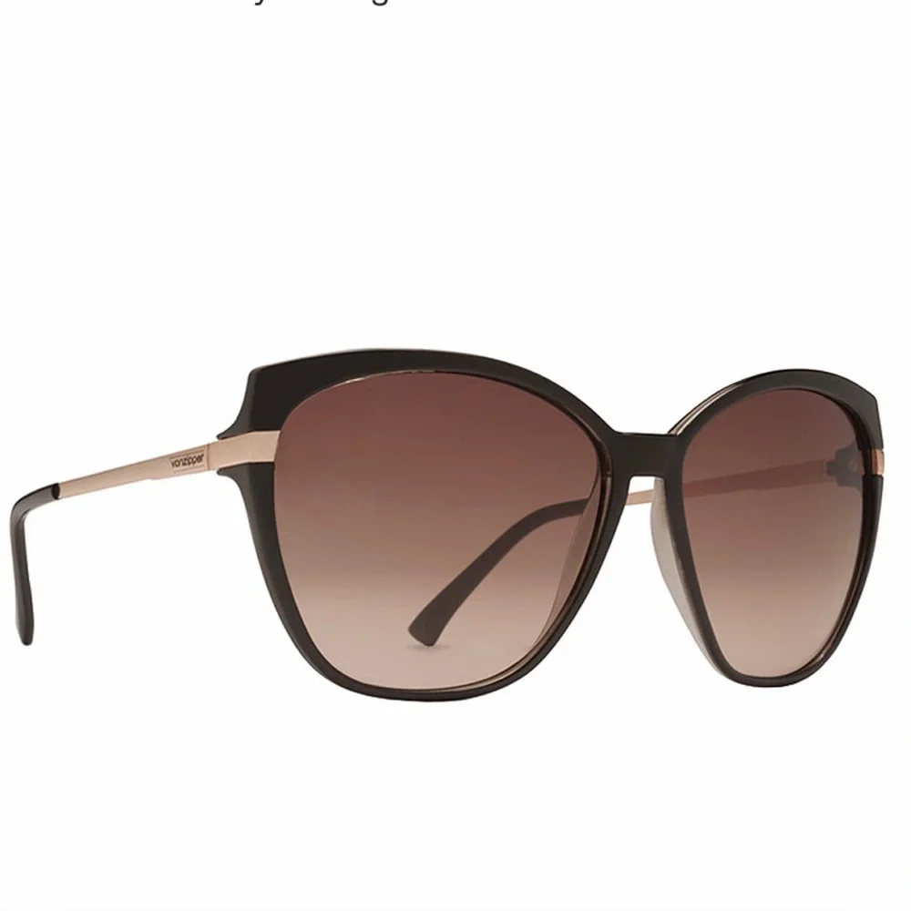 Von Zipper ‘Begonia’ black frame, yellow metal hinges oversized sunglass…